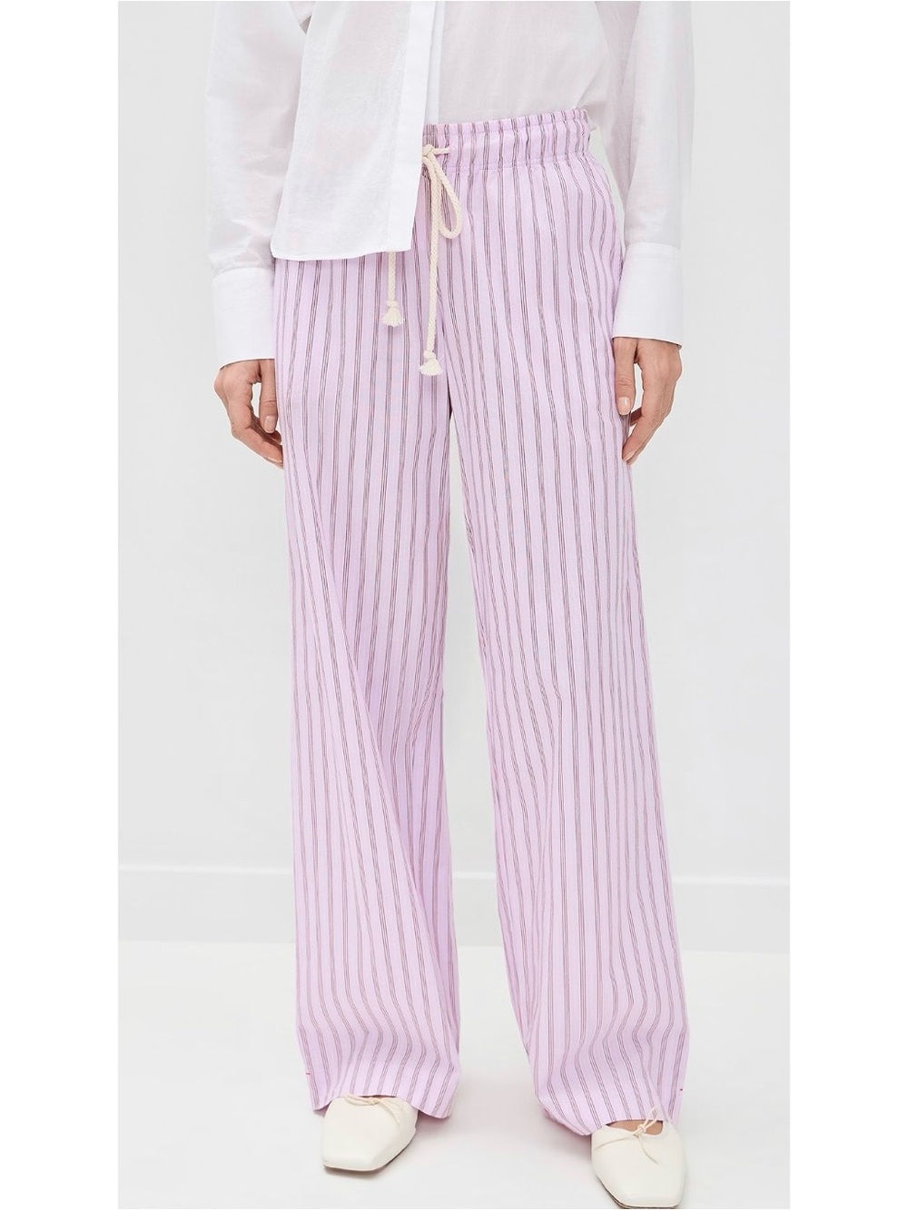 Striped Lavender Wide-Leg Drawstring Pants - Women